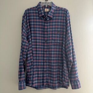 Faherty Men's Flannel Long Sleeve Button‎ Up Shirt XXL Blue Plaid Casual Soft